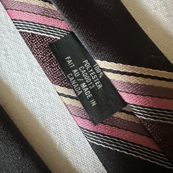 Vintage Christian Dior Monsieur Repp Striped Necktie Tie Pink/Ivory/Black 58" - Picture 3 of 3